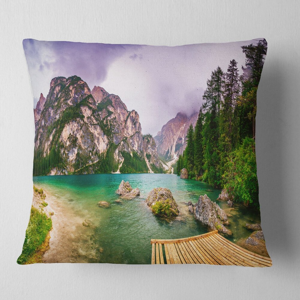 3285 Designart Lake Between Mountains' Landscape Printed Throw Cushion